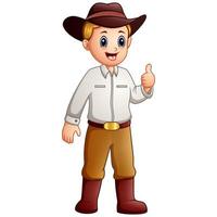 cow-boy de dessin animé donnant un coup de pouce et souriant vecteur