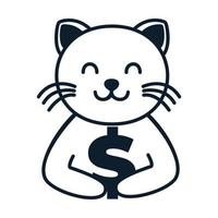 animal animaux de compagnie chat minou chaton avec de l'argent lignes mignonnes logo vecteur icône conception