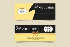 ensemble vectoriel de chèques-cadeaux de luxe avec rubans et boîte-cadeau. modèle élégant pour une carte-cadeau festive, un coupon et un certificat. modèle de bon de réduction