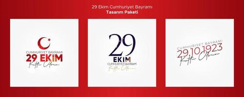 pack de conception de cartes de voeux pour la fête de la république de turquie du 29 octobre. vecteur