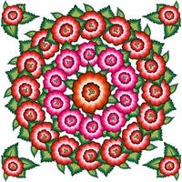 motif de broderie florale mexicaine, design de mode folklorique de fleurs indigènes de mandala coloré ethnique. style textile traditionnel brodé du mexique, vecteur isolé sur fond blanc