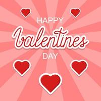 bannière happy valentines day avec lettrage et autocollants coeur. carte cadeau pour le 14 février. vecteur