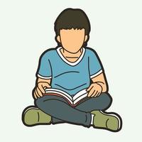 un garçon assis et lisant un vecteur de dessin animé de livre