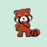panda rouge mignon pensant illustration d'icône de vecteur de dessin animé sérieux. concept d'icône animale isolé vecteur premium. style de dessin animé plat
