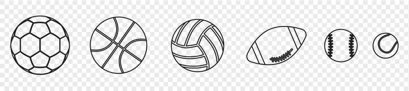 jeu de balles de sport. icônes de balle. balles de football, soccer, basket-ball, tennis, baseball, volley-ball. illustration vectorielle vecteur