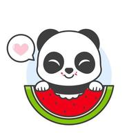 joli panda heureux mangeant de la pastèque vecteur
