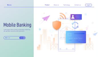 Concept de design plat moderne de services bancaires mobiles pour landing page, paiement en ligne et protection de l&#39;argent dans le vecteur de transactions smartphone