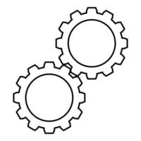 deux engrenages roue dentée pignon ensemble roues dentées connectées dans le mécanisme de travail contour contour icône illustration vectorielle de couleur noire image de style plat vecteur