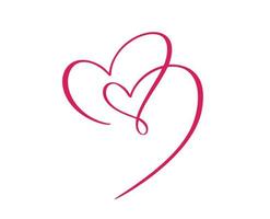 calligraphie icône rouge coeur deux amoureux. logo dessiné à la main vecteur saint valentin. décor pour carte de voeux, tasse, superpositions de photos, impression de t-shirt, dépliant, conception d'affiches