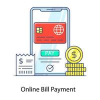 application de transaction en ligne, icône de contour plat du paiement de facture en ligne vecteur