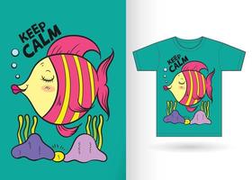 dessin animé de poisson mignon dessiné à la main pour t-shirt vecteur