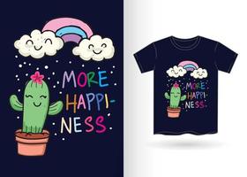 cactus et arc-en-ciel dessinés à la main pour t-shirt vecteur