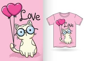 chat mignon illustration dessinée à la main pour t shirt vecteur