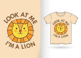 dessin animé mignon lion pour t-shirt vecteur