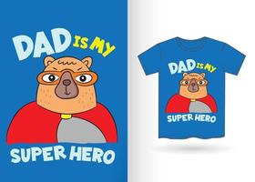 dessin animé ours super-héros pour t-shirt vecteur