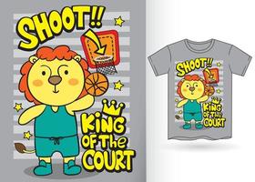 dessin animé mignon de joueur de basket-ball de lion pour t shirt.eps vecteur