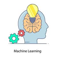 intelligence artificielle, icône de contour plat de l'apprentissage automatique vecteur