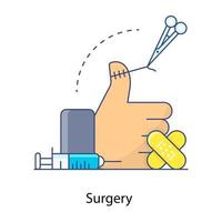 chirurgie de la main dans l'icône de concept de contour plat vecteur