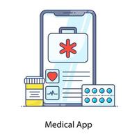 icône de contour plat de l'application médicale, traitement mobile vecteur