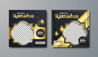 vente de ramadan sur les médias sociaux et poste de marketing. modèle de bannière de médias sociaux. modèle de ramadan de luxe avec des zones vides pour les images ou le texte. vecteur