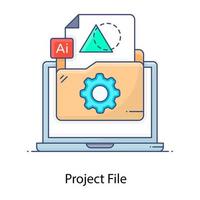 icône de contour plat de fichier de projet, documentation vecteur