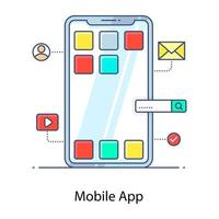 icône de contour plat de l'application mobile, application intelligente vecteur
