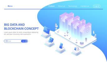 Illustration vectorielle isométrique Big Data. Abstrait 3d serveur d&#39;hébergement ou fond de salle de centre de données vecteur