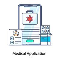 icône conceptuelle d'application médicale dans un style de contour plat vecteur