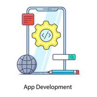 développement d'application, icône de contour plat du développement d'application vecteur