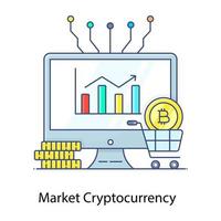 analyse en ligne du bitcoin, vecteur plat de la crypto-monnaie du marché