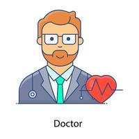 un avatar de professionnel de la santé, vecteur de contour plat médecin