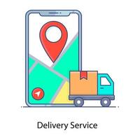 application mobile, icône de contour plat du service de livraison vecteur