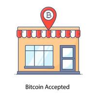 placer le marqueur de bitcoin sur la boutique, vecteur de contour rempli de boutique bitcoin