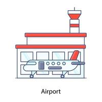 icône de contour plat de l'aéroport, terrain d'atterrissage, lieu d'atterrissage, vecteur