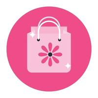 icône plate arrondie d'un sac à provisions isolé sur fond rose vecteur