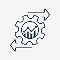 icône de la ligne de gestion des investissements financiers. processus d'investissement et économique. symbole de coût d'exploitation. icône de ligne d'engrenage et de flèche. illustration vectorielle vecteur