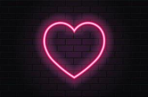 coeur néon rose pour la saint valentin sur fond de mur de brique noir vecteur