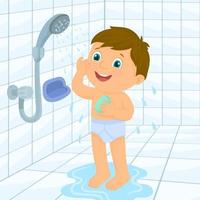 petit garçon prenant un bain dans la salle de bain vecteur