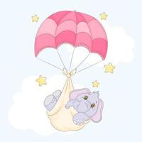 petit bébé éléphant avec parachute vecteur