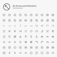 80 Flèches et directions Style de trait Pixel Perfect Icons. vecteur