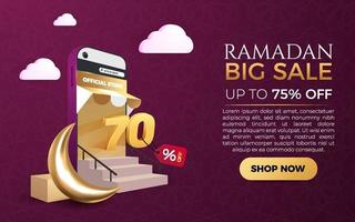 grande vente du ramadan avec des éléments de lanterne 3d et des cadres islamiques vecteur