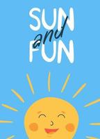 jolie affiche d'été ou carte de voeux avec soleil heureux. illustration vectorielle dessinés à la main. vecteur