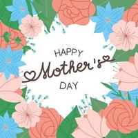 carte de voeux florale de fête des mères avec cadre de fleurs. modèle de cadeau coloré. illustration vectorielle. vecteur
