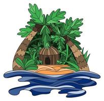 Doodle illustration d'une île tropicale avec bungalow vecteur