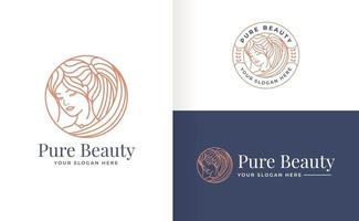 modèle de conception de logo de beauté pure, fille d'art en ligne avec modèle de logo de badge vintage vecteur