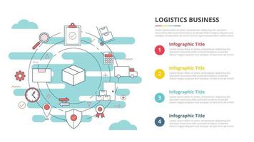entreprise de logistique ou concept de livraison pour la bannière de modèle infographique avec des informations de liste en quatre points vecteur