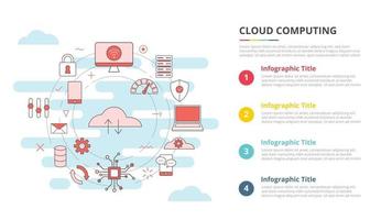 concept de cloud computing pour la bannière de modèle infographique avec des informations de liste en quatre points vecteur