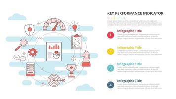 concept d'indicateur de performance clé kpi pour la bannière de modèle infographique avec des informations de liste en quatre points vecteur