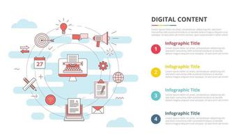 concept de contenu numérique pour la bannière de modèle infographique avec des informations de liste en quatre points vecteur