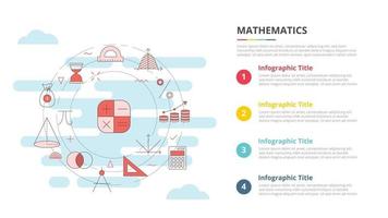 concept de mathématiques pour la bannière de modèle infographique avec des informations de liste en quatre points vecteur